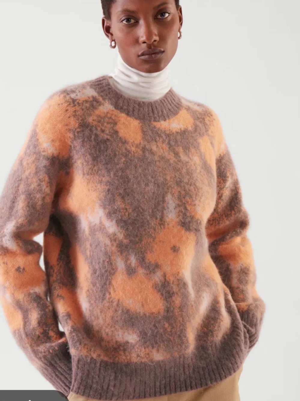 COS Abstract Floral Mohair-Blend Sweater Jumper Orange & Brown M - Picture 1 of 9
